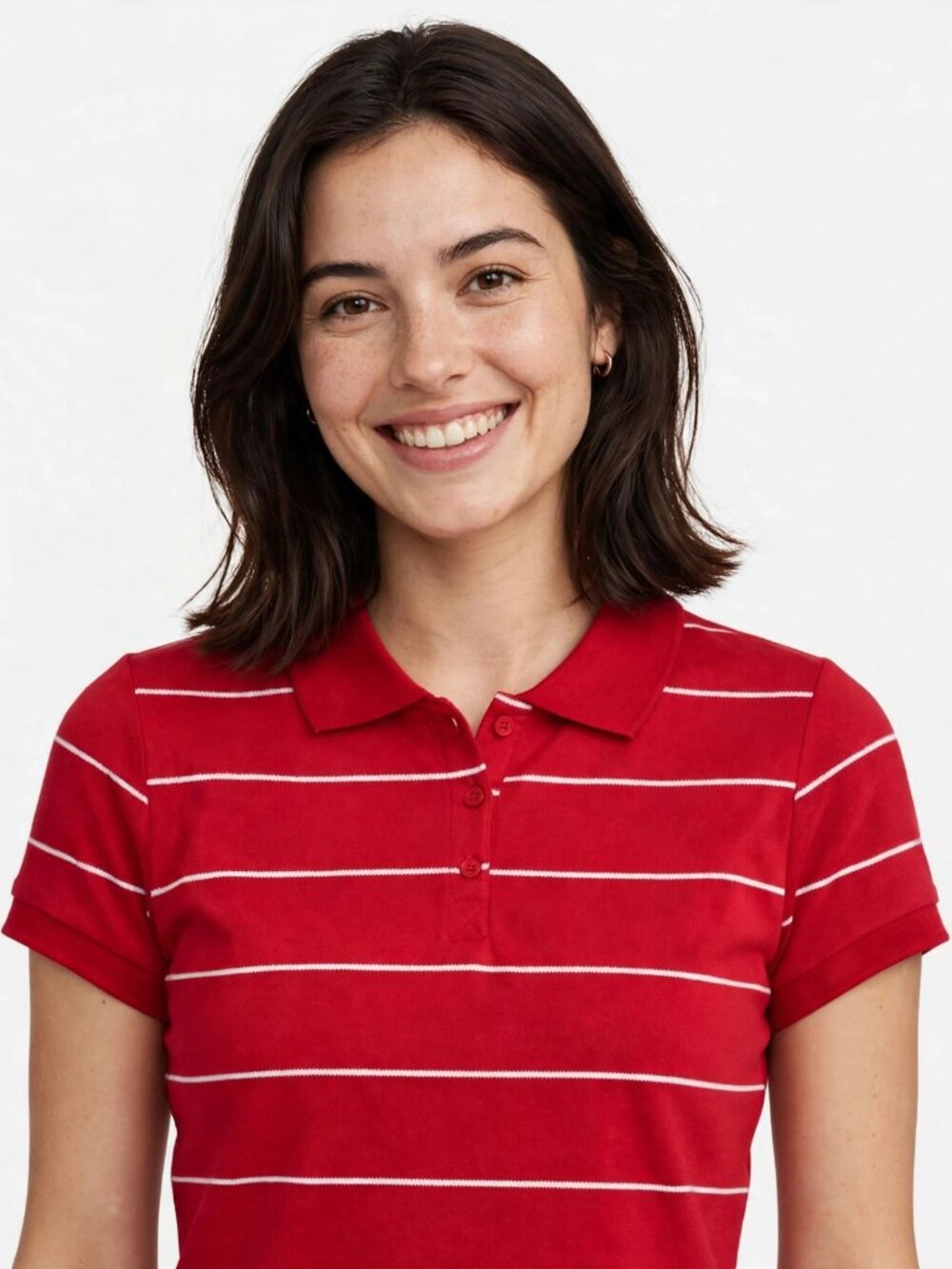 Heart & Hips Red White Striped Polo Shirt Short Sleeve Size S